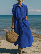Breathable Cotton Dress Loose Fit Elegant Comfort – Blue | The Bellemont Sisters Australia