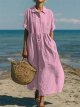 Breathable Cotton Dress Loose Fit Elegant Comfort – Pink | The Bellemont Sisters Australia