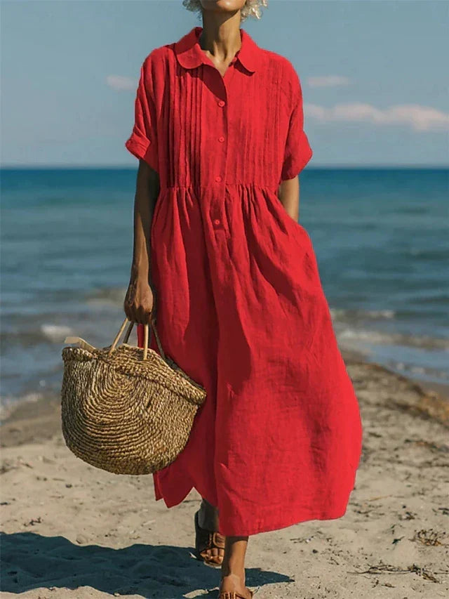 Breathable Cotton Dress Loose Fit Elegant Comfort – Red | The Bellemont Sisters Australia