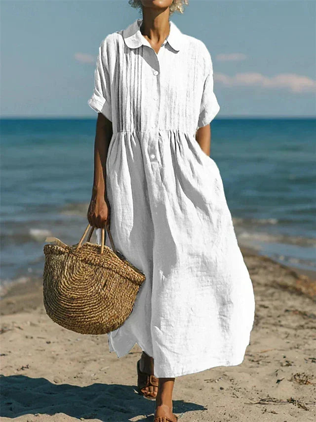 Breathable Cotton Dress Loose Fit Elegant Comfort – White | The Bellemont Sisters Australia