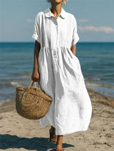 Breathable Cotton Dress Loose Fit Elegant Comfort – White | The Bellemont Sisters Australia