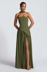 Valentina - Backless Split Dress – Army Green | The Bellemont Sisters Australia