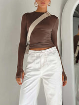 Brooklyn | Women Summer Long Sleeve Crop Top – Brown | The Bellemont Sisters Australia