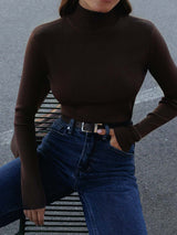 Maisie | Women’s Spring Comfortable Mock Neck Top – Brown | The Bellemont Sisters Australia