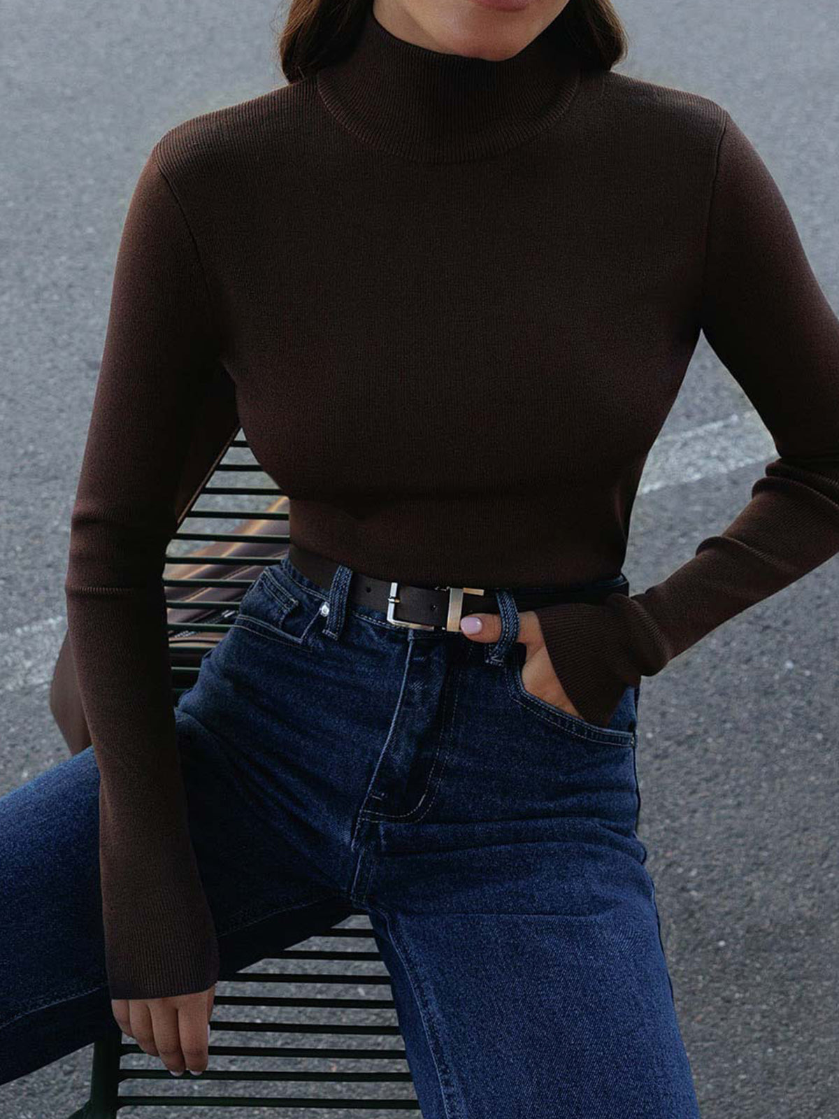 Maisie | Women’s Spring Comfortable Mock Neck Top – Brown | The Bellemont Sisters Australia