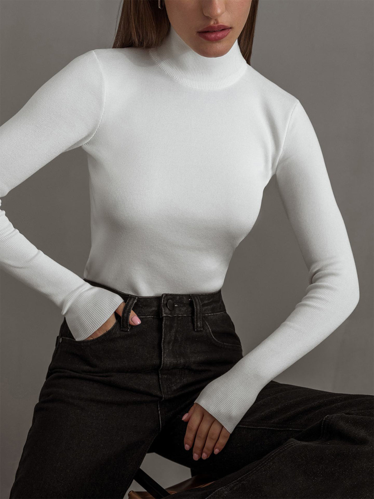 Maisie | Women’s Spring Comfortable Mock Neck Top – White | The Bellemont Sisters Australia