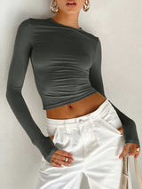 Brooklyn | Women Summer Long Sleeve Crop Top – Grey | The Bellemont Sisters Australia