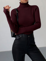Hailey | Women’s Minimalist Slim Turtleneck Stretch Top – Bordeaux Red | The Bellemont Sisters Australia