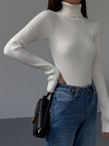 Hailey | Women’s Minimalist Slim Turtleneck Stretch Top – White | The Bellemont Sisters Australia