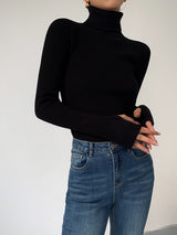 Hailey | Women’s Minimalist Slim Turtleneck Stretch Top – Black | The Bellemont Sisters Australia