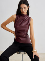 Ella | Women’s Summer Sleeveless Chic High Neck Top – Burgundy Red | The Bellemont Sisters Australia