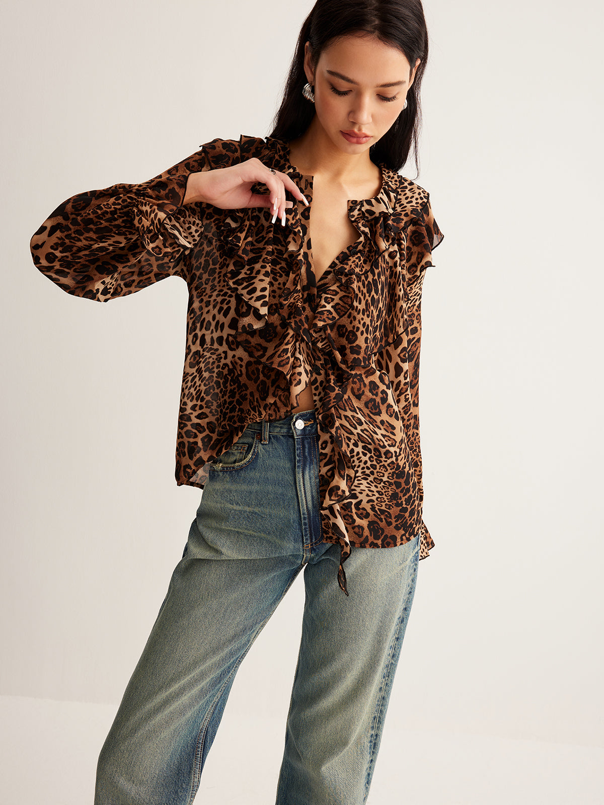 Dakota | Women’s Summer Leopard Ruffle Neck Blouse | The Bellemont Sisters Australia