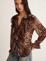 Dakota | Women’s Summer Leopard Ruffle Neck Blouse | The Bellemont Sisters Australia