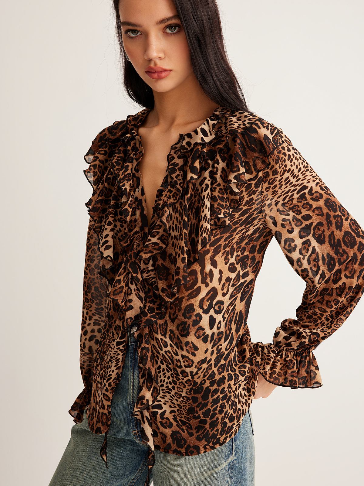 Dakota | Women’s Summer Leopard Ruffle Neck Blouse | The Bellemont Sisters Australia