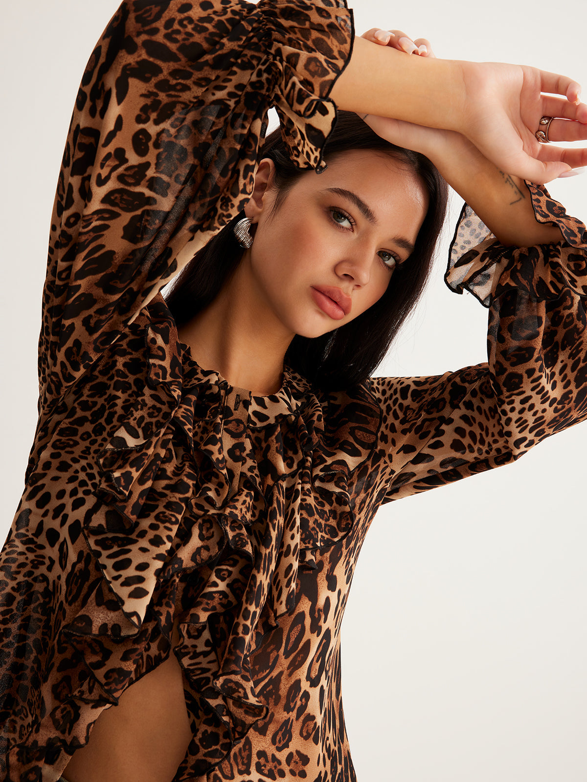Dakota | Women’s Summer Leopard Ruffle Neck Blouse | The Bellemont Sisters Australia