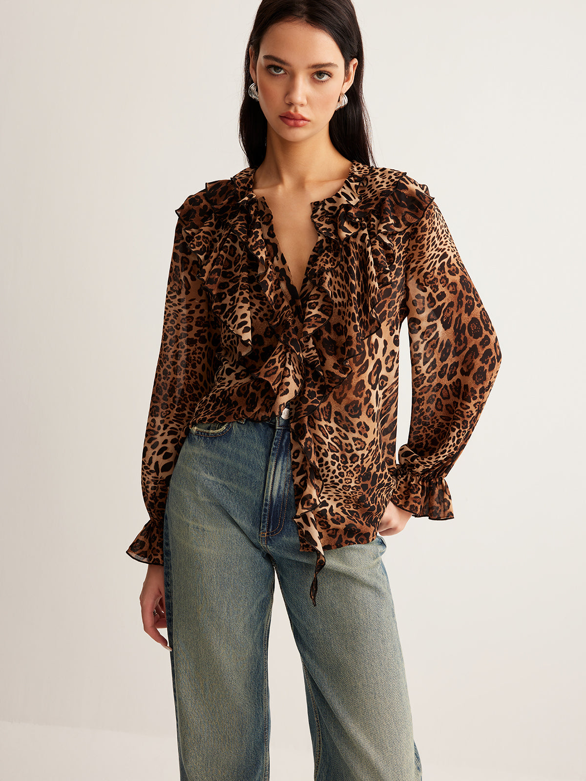 Dakota | Women’s Summer Leopard Ruffle Neck Blouse | The Bellemont Sisters Australia