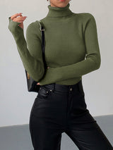 Hailey | Women’s Minimalist Slim Turtleneck Stretch Top – Green | The Bellemont Sisters Australia