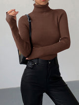 Hailey | Women’s Minimalist Slim Turtleneck Stretch Top – Dark Brown | The Bellemont Sisters Australia