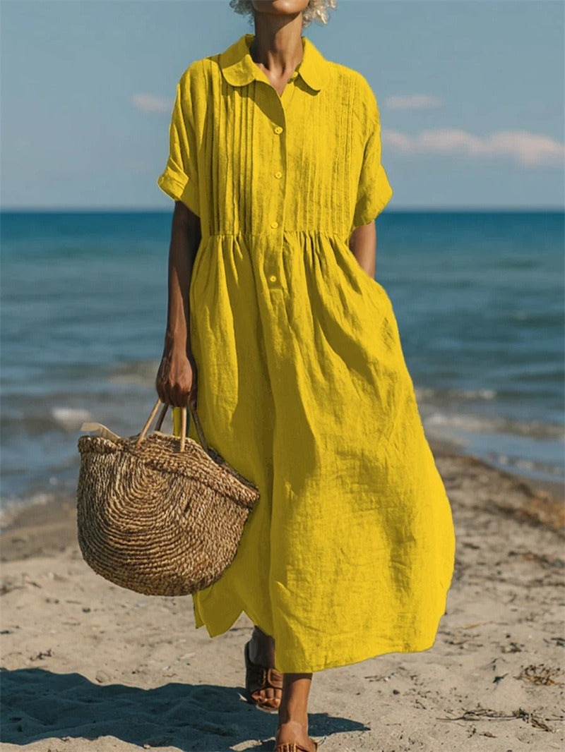 Breathable Cotton Dress Loose Fit Elegant Comfort – Yellow | The Bellemont Sisters Australia