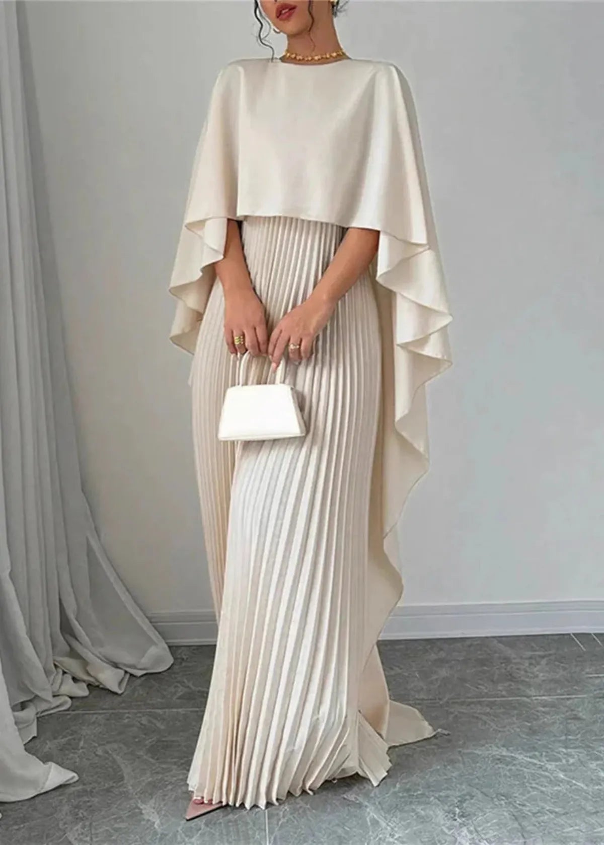 Makayla | Women’s Wedding Guest Pleated Cape Maxi Dress | The Bellemont Sisters Australia