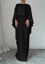 Makayla | Women’s Wedding Guest Pleated Cape Maxi Dress – Black | The Bellemont Sisters Australia