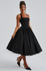 Isabella - Halter Corset Tulle Midi Dress – Black | The Bellemont Sisters Australia
