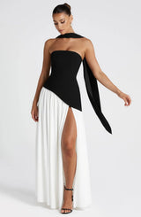Valentina - Backless Split Dress – Black and White | The Bellemont Sisters Australia