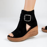 Orla™ | Open Wedge Ankle Boots – Black | The Bellemont Sisters Australia