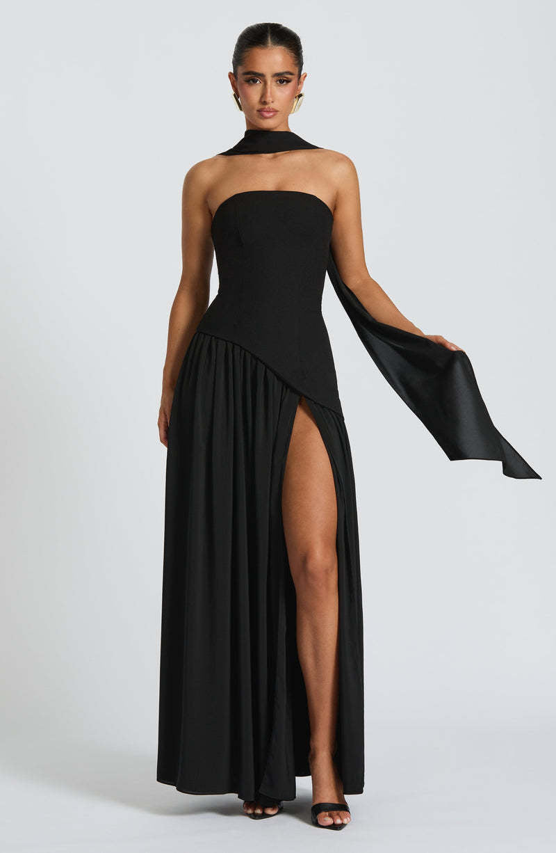 Valentina - Backless Split Dress – Black | The Bellemont Sisters Australia