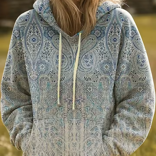 Adriana™ | Bohemian Multicolor Patchwork Hoodie – Blue Paisley | The Bellemont Sisters Australia