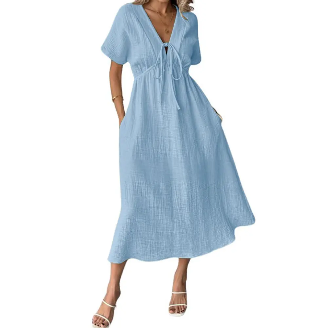 BREEANNE™ – Relaxed V-Neck Maxi Dress – Blue | The Bellemont Sisters Australia