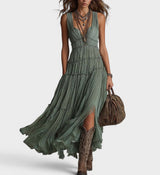 Bonnie | Effortless Bohemian Green Flow Maxi Dress | The Bellemont Sisters Australia