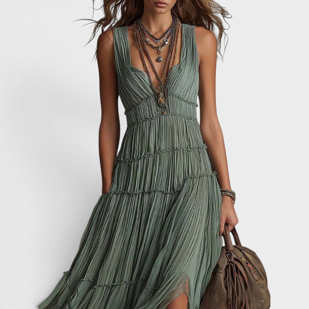 Bonnie | Effortless Bohemian Green Flow Maxi Dress | The Bellemont Sisters Australia