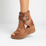 Orla™ | Open Wedge Ankle Boots – Brown | The Bellemont Sisters Australia