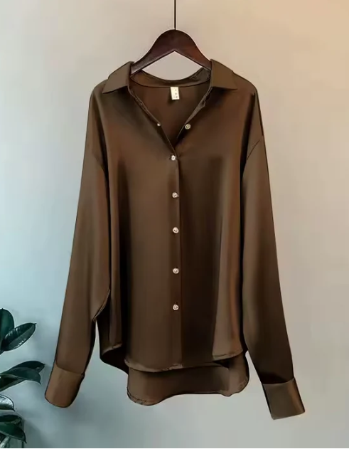 Lauren | Women Classic Button Down Elegant Blouse – Brown | The Bellemont Sisters Australia