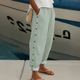 Caitlin | Stylish Striped Button Pants – Sage Green | The Bellemont Sisters Australia