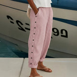Caitlin | Stylish Striped Button Pants – Blush Pink | The Bellemont Sisters Australia