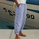 Caitlin | Stylish Striped Button Pants – Blue | The Bellemont Sisters Australia