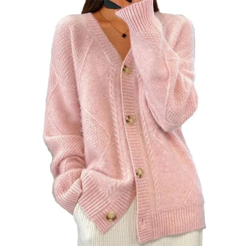 Aaliyah | Button Front V-Neck Cardigan with Diamond Knit Detail, Everyday Layer | The Bellemont Sisters Australia