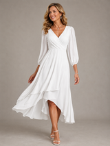 Mia™ | Elegant V-neck Long Dress – White | The Bellemont Sisters Australia