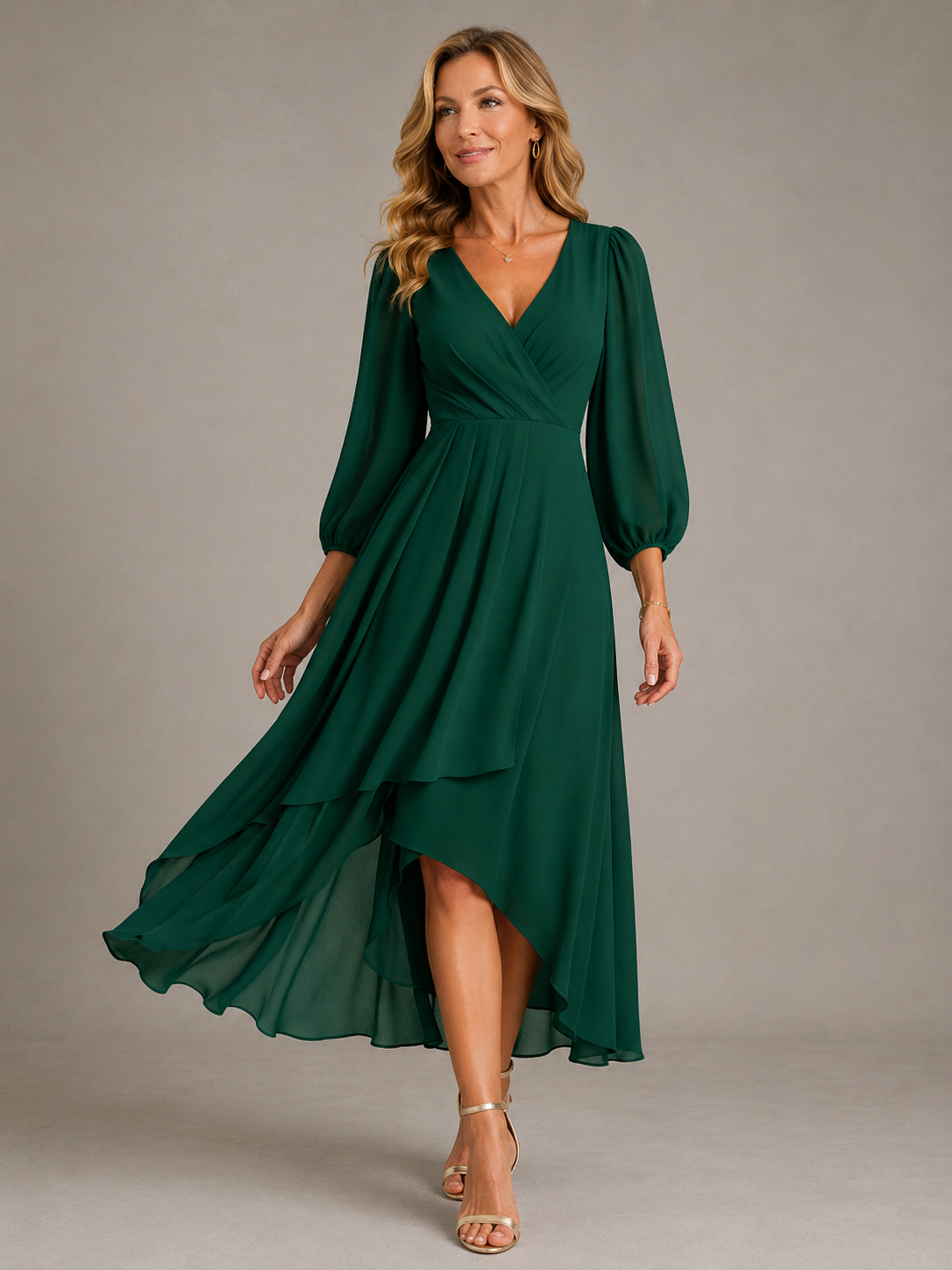 Mia™ | Elegant V-neck Long Dress – Dark Green | The Bellemont Sisters Australia