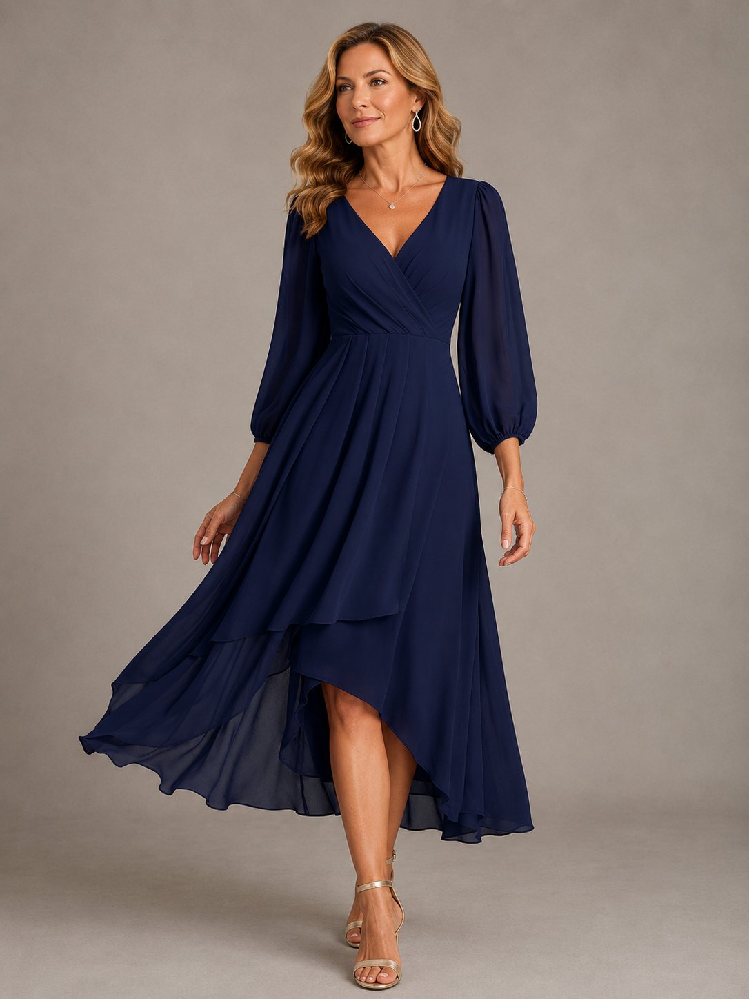 Mia™ | Elegant V-neck Long Dress – Navy Blue | The Bellemont Sisters Australia