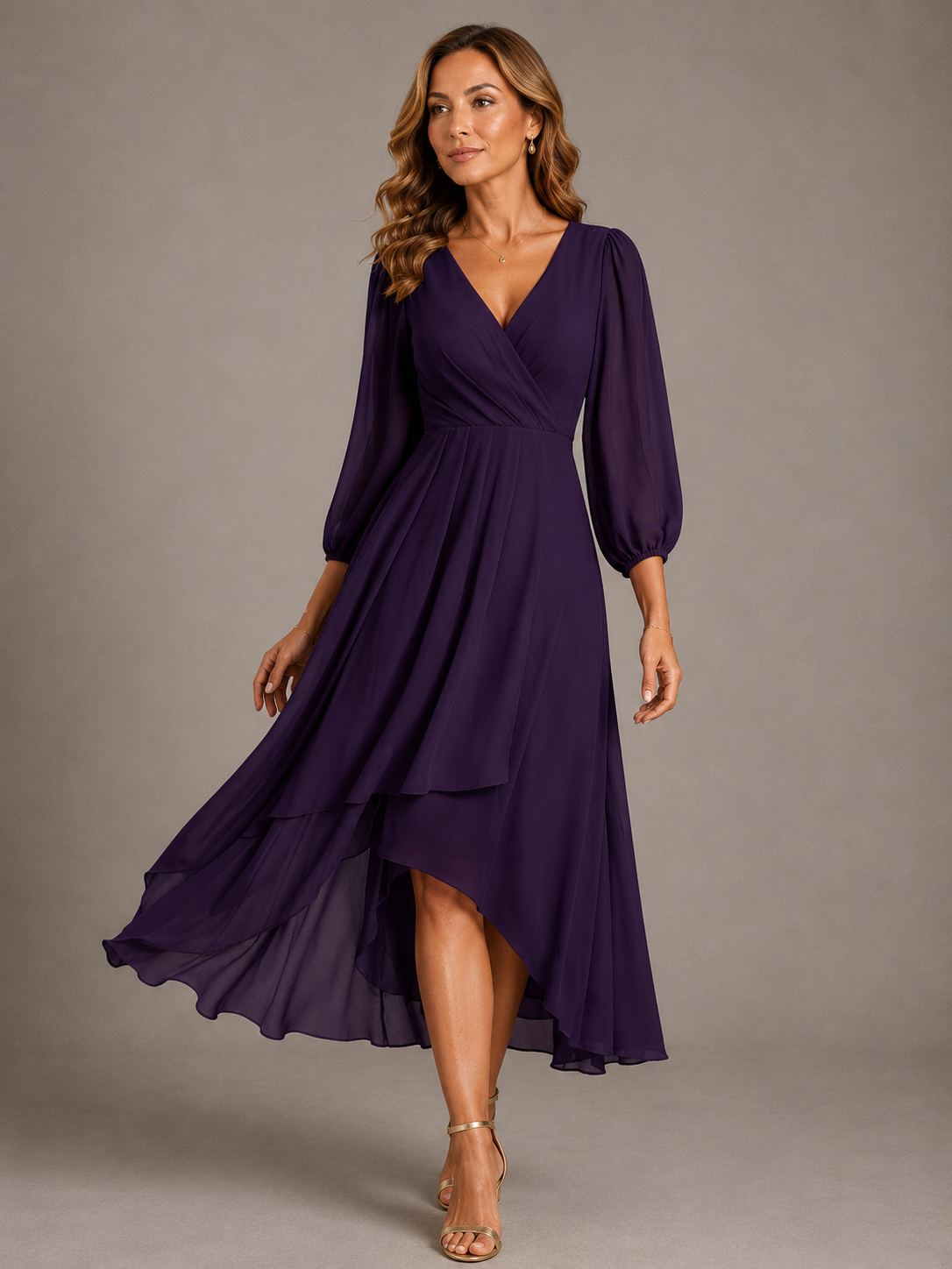 Mia™ | Elegant V-neck Long Dress – Purple | The Bellemont Sisters Australia