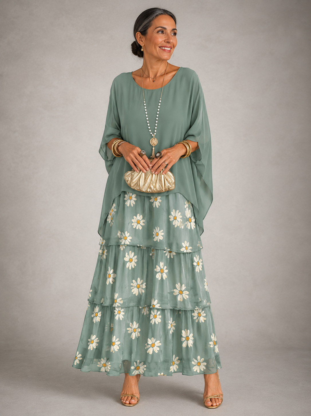 Lara™ | Elegant Flowing Maxi Dress – Faded Green | The Bellemont Sisters Australia