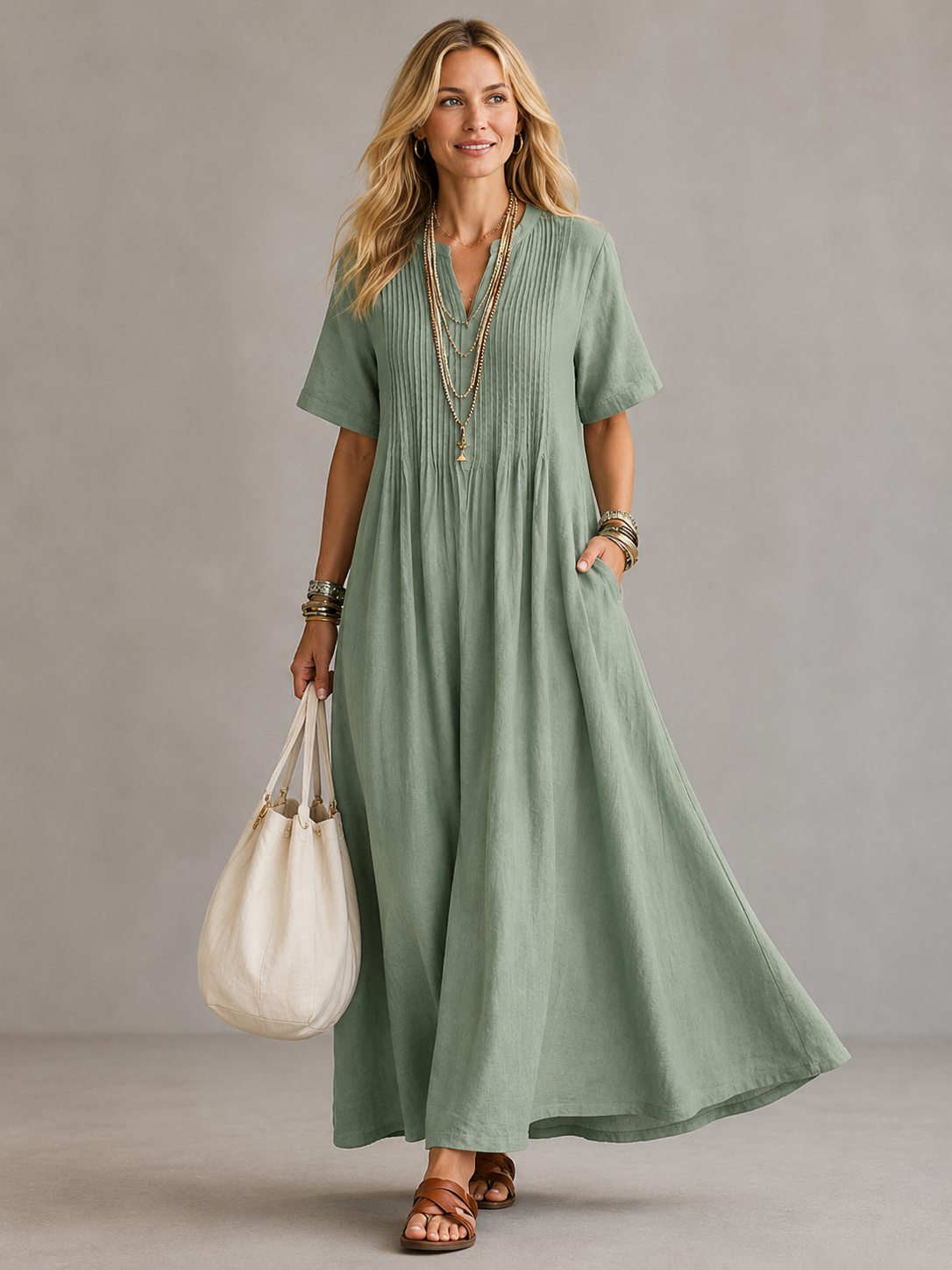 Nathalia™ | Pleated Dress – Green | The Bellemont Sisters Australia