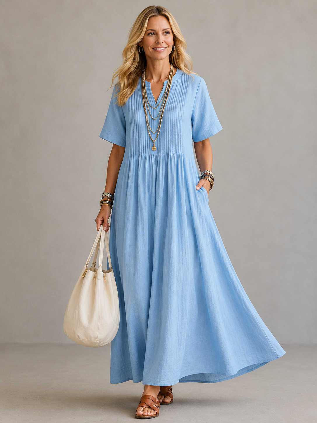 Nathalia™ | Pleated Dress – Blue | The Bellemont Sisters Australia