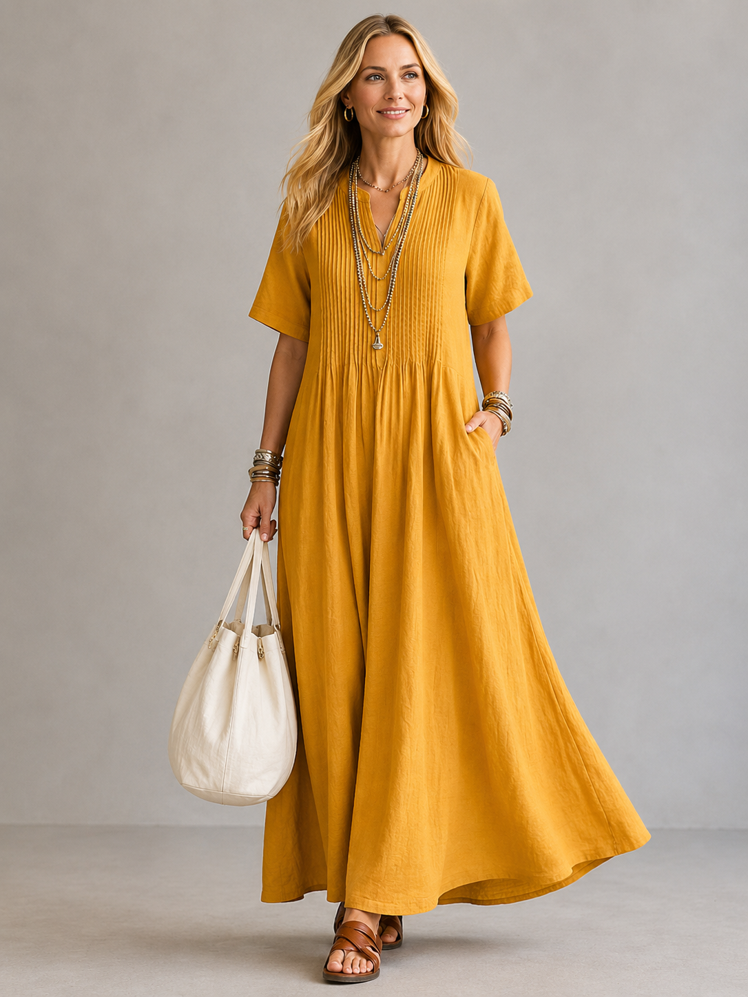 Nathalia™ | Pleated Dress – Yellow | The Bellemont Sisters Australia