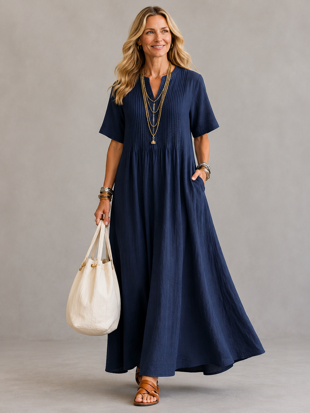 Nathalia™ | Pleated Dress – Marine Blue | The Bellemont Sisters Australia
