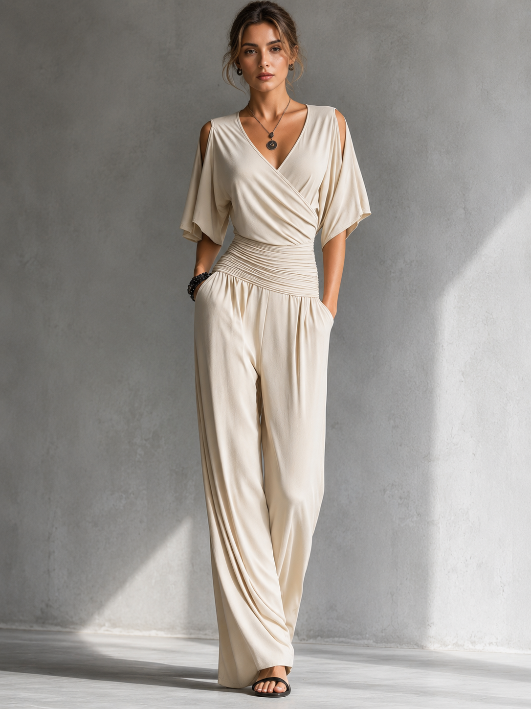 Gerika™ Elegant Jumpsuit – Beige | The Bellemont Sisters Australia
