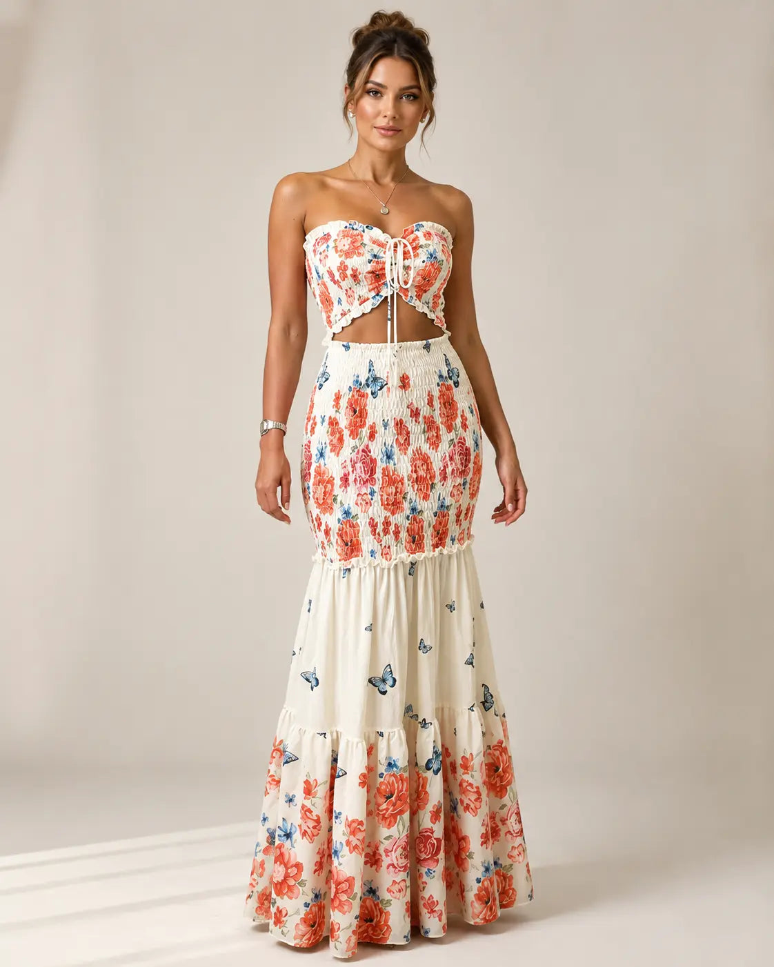 Alessia | Tropical Maxi Dress – Ivory Bloom | The Bellemont Sisters Australia